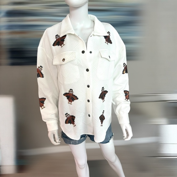 Super cute sequin turkey Shacket S L XL - Picture 6 of 10